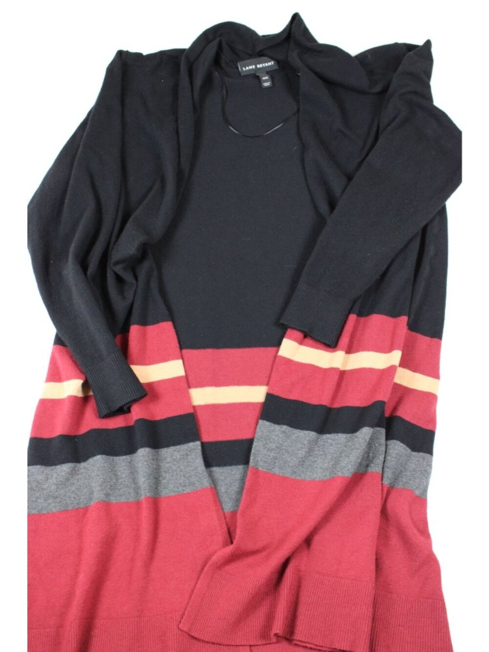 Lane Bryant Womens Striped Open-Front Cardigan Sweater Black Red 14/16